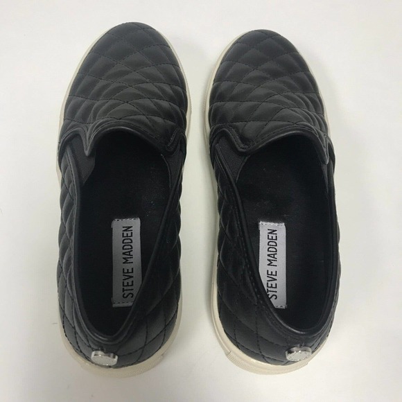 Steve Madden Ecentrcq Shoes Womens 5 Black Blush Quilted Slip On Tennis Shoe - Picture 6 of 11